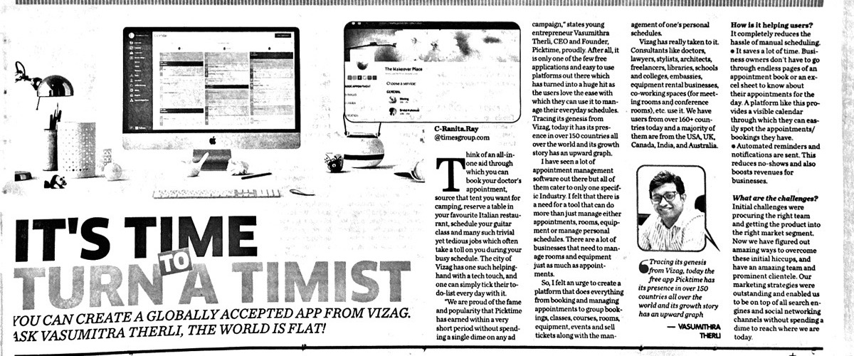 The Times of India newspaper feature on Vasumithra Therli, headlined It's Time to Turn a Timist